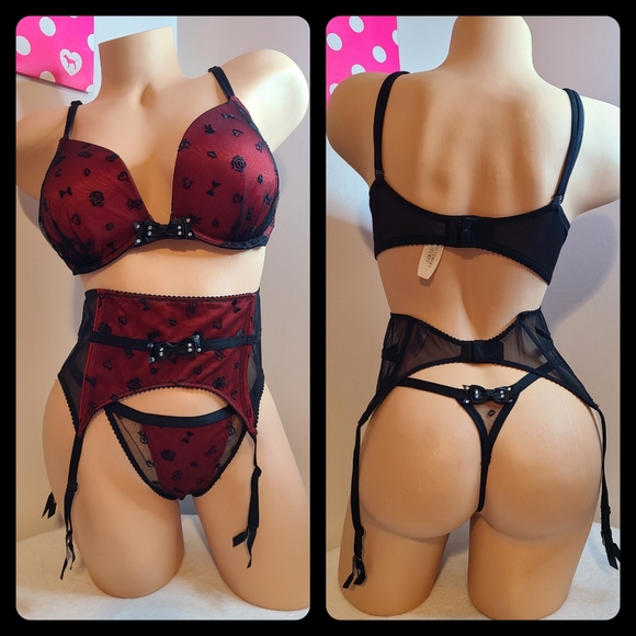 Rare Y2K Victoria's Secret Very Sexy 3pc Bra/ Panty/ Garter Set Size 36D/med - Picture 1 of 9